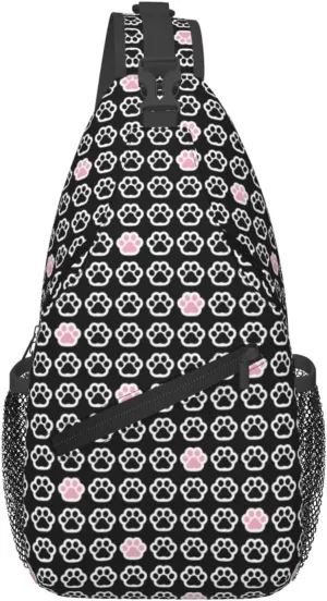 Black Dog Paw Pink Cat Paw Foot Print Cross Chest Bag Diagonally Hiking Crossbody Bag Travel Shoulder Daypack Lightweight Sling Backpack Cycling Daypacks Fitness Chest Backpacks