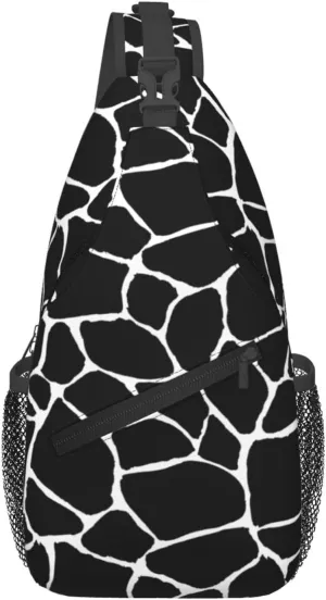 Black Geometric Texture Cross Chest Bag Diagonally Hiking Crossbody Bag Travel Shoulder Daypack Lightweight Sling Backpack Cycling Daypacks Fitness Chest Backpacks