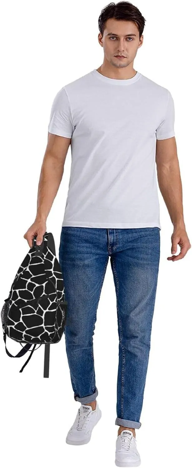 Black Geometric Texture Cross Chest Bag Diagonally Hiking Crossbody Bag Travel Shoulder Daypack Lightweight Sling Backpack Cycling Daypacks Fitness Chest Backpacks