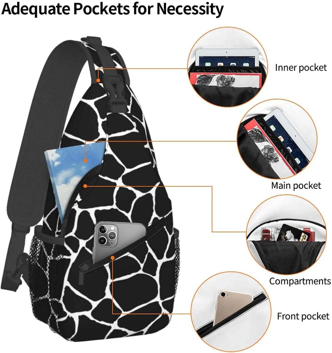Black Geometric Texture Cross Chest Bag Diagonally Hiking Crossbody Bag Travel Shoulder Daypack Lightweight Sling Backpack Cycling Daypacks Fitness Chest Backpacks