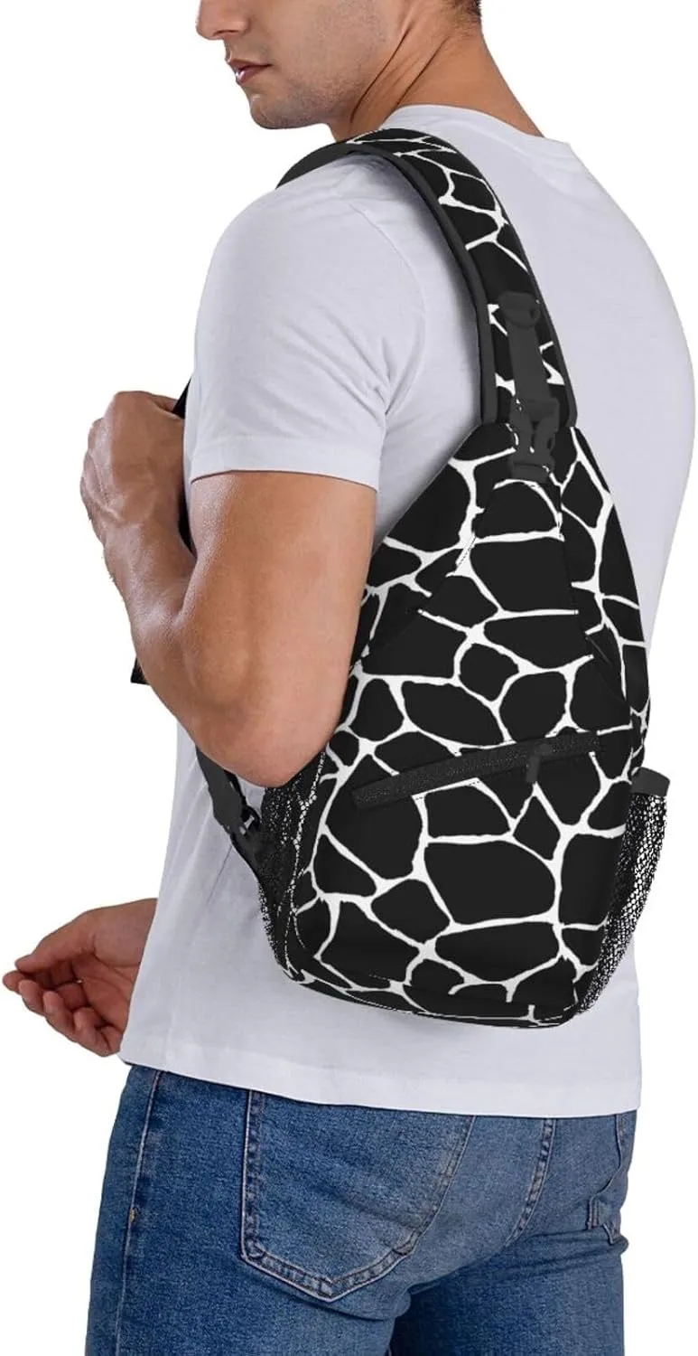 Black Geometric Texture Cross Chest Bag Diagonally Hiking Crossbody Bag Travel Shoulder Daypack Lightweight Sling Backpack Cycling Daypacks Fitness Chest Backpacks