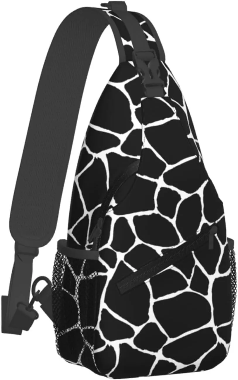 Black Geometric Texture Cross Chest Bag Diagonally Hiking Crossbody Bag Travel Shoulder Daypack Lightweight Sling Backpack Cycling Daypacks Fitness Chest Backpacks