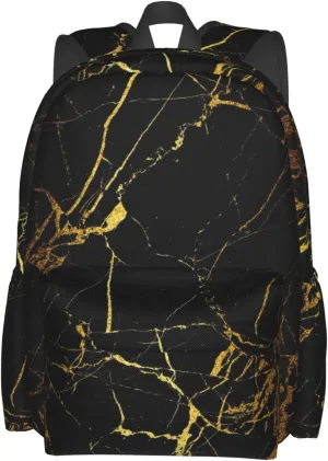 Black Gold Marble Stylish Backpack With Adjustable Padded Shoulder Straps Daypacks For Girls College Travel