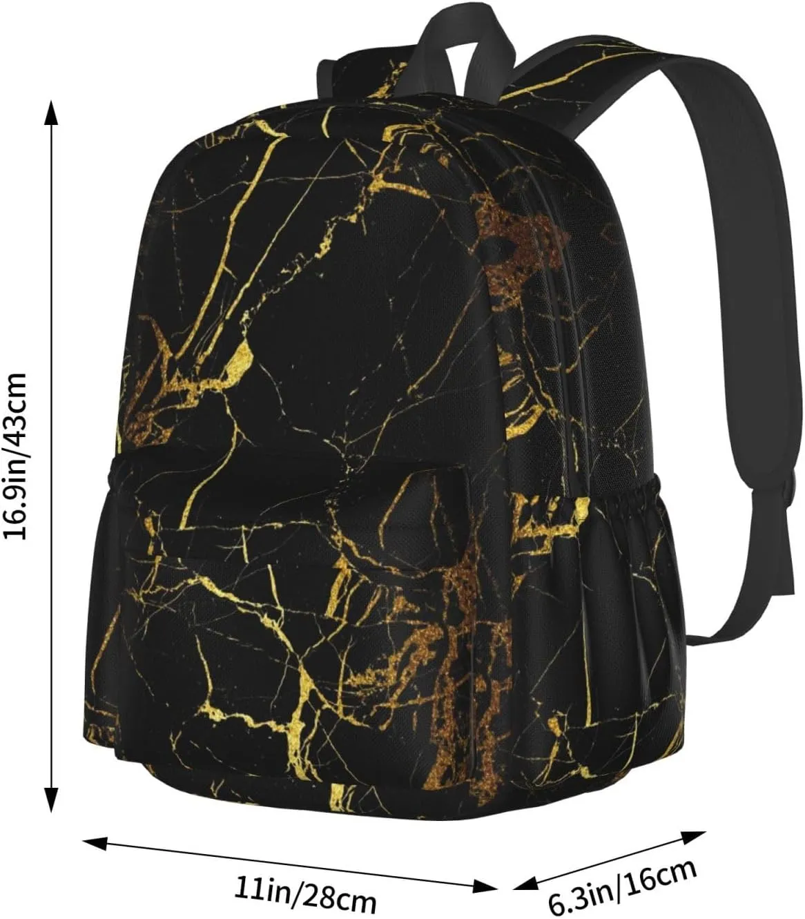 Black Gold Marble Stylish Backpack With Adjustable Padded Shoulder Straps Daypacks For Girls College Travel