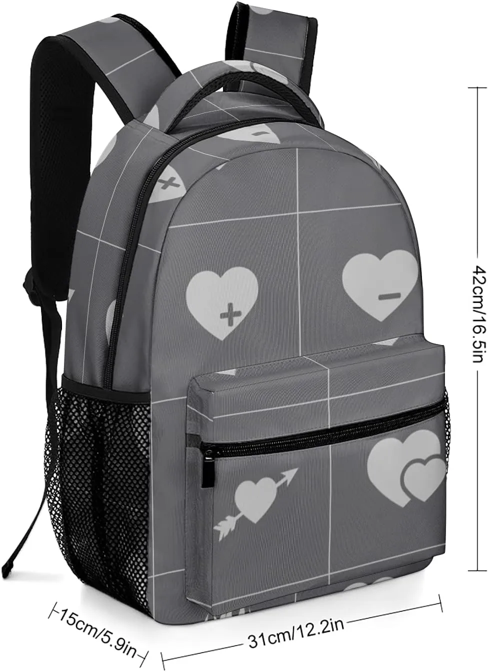 Black Hearts Icon Kids Backpack, Student School Bags for Boys & Girls, Bookbags with Adjustable Strapfor Travel
