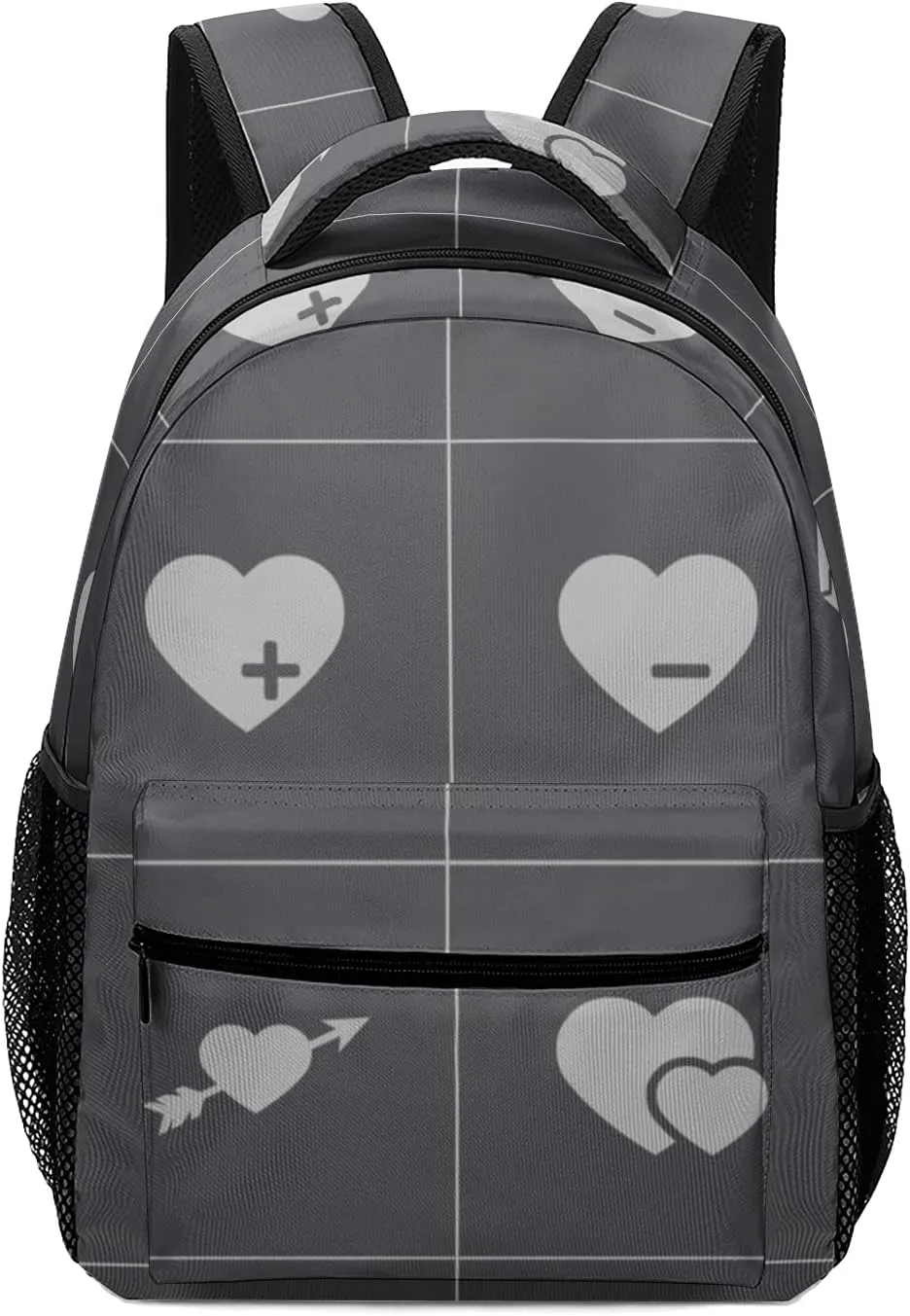 Black Hearts Icon Kids Backpack, Student School Bags for Boys & Girls, Bookbags with Adjustable Strapfor Travel