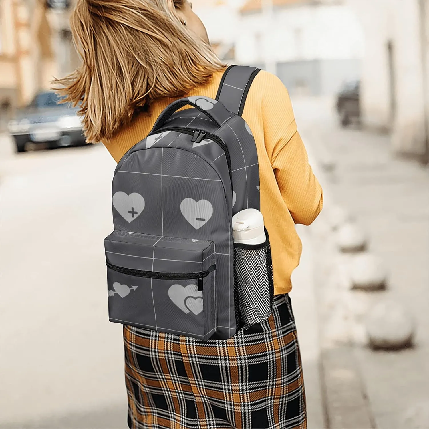 Black Hearts Icon Kids Backpack, Student School Bags for Boys & Girls, Bookbags with Adjustable Strapfor Travel