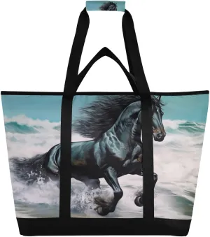 Black Horse Reusable Insulated Lunchbox Cooler Bag, Leakproof Kitchen Grocery Bag Collapsible Portable Cooler Tote Bag for Picnic, Camping, Office, Travel