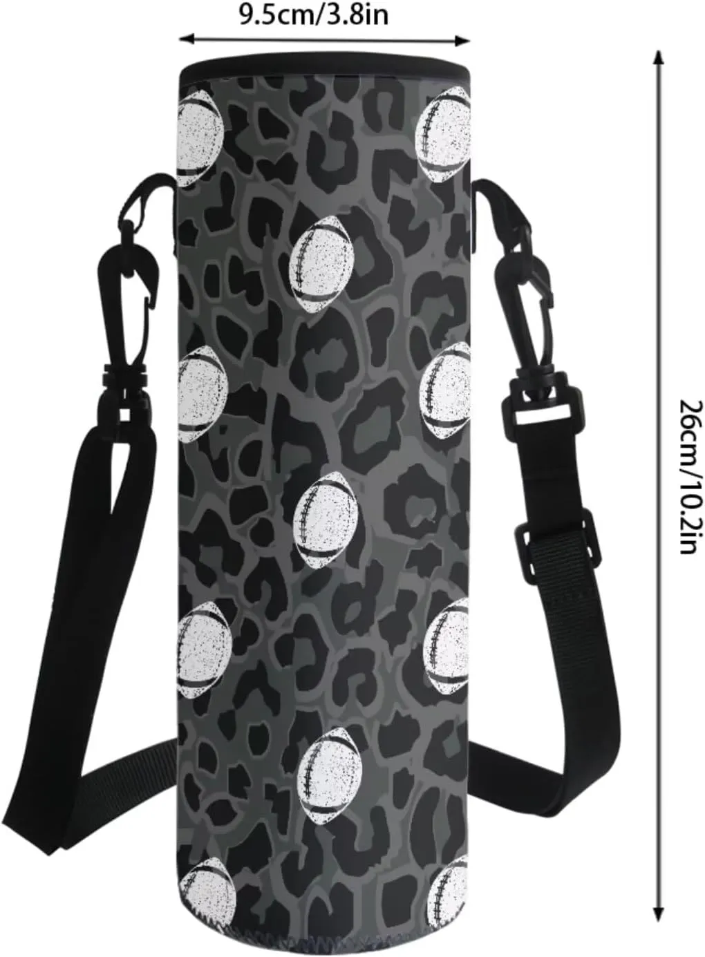 Black Leopard American Football Print 4 Piece Set Custom School Backpack for Teens Casual Zippered Rucksack Outdoor Daypack with Lunch Bag Pencil Pouch Case Water Bottle Sleeve