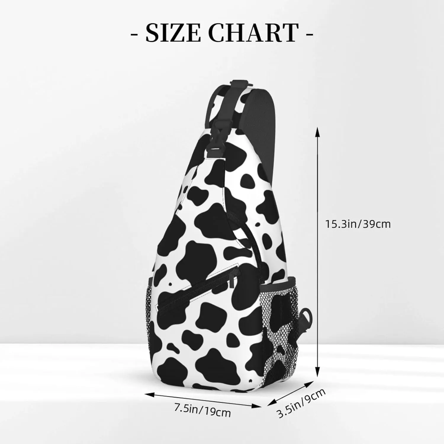 Black White Cow Print Cross Chest Bag Diagonally Hiking Crossbody Bag Travel Shoulder Daypack Lightweight Sling Backpack Cycling Daypacks Fitness Chest Backpacks