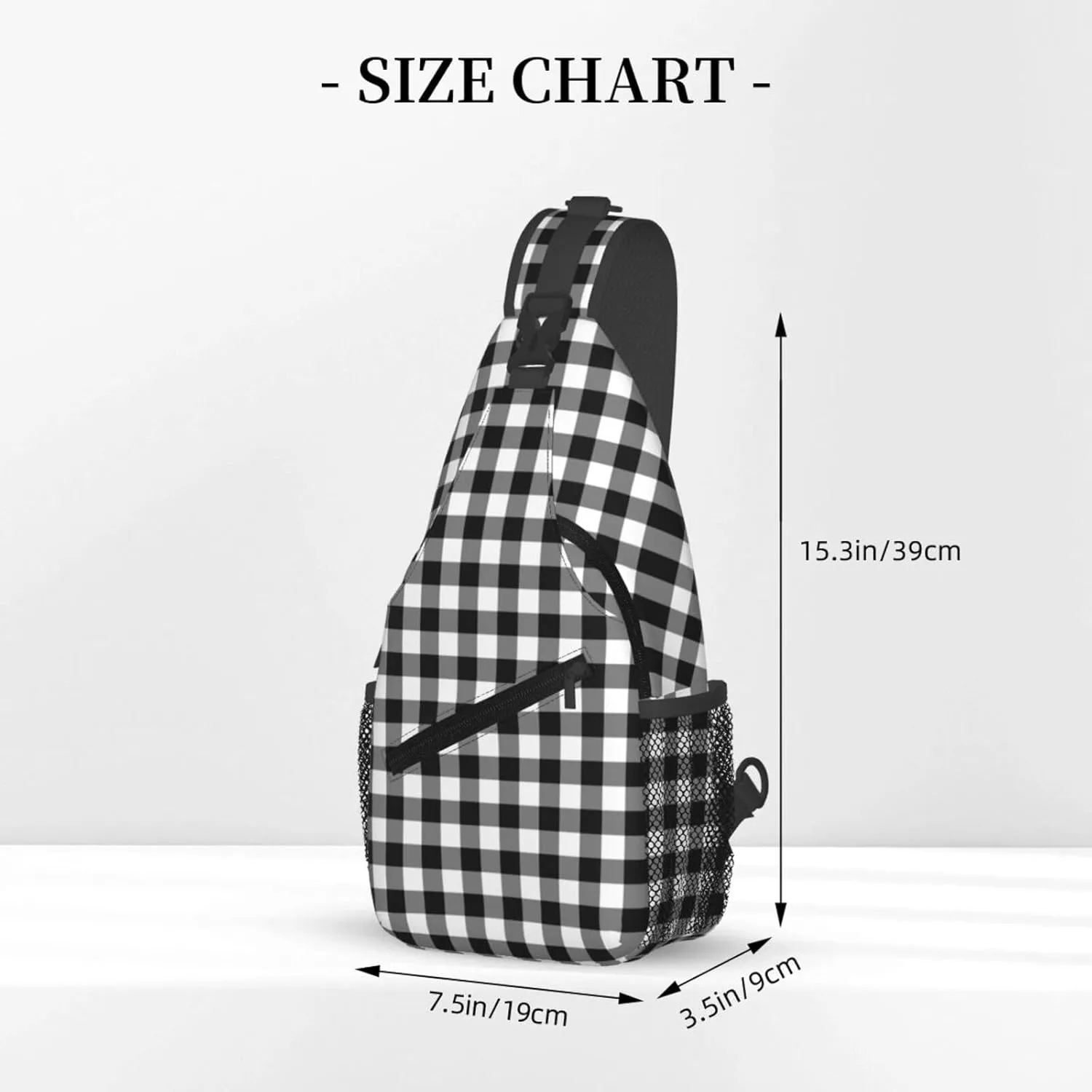 Black White Plaid Cross Chest Bag Diagonally Hiking Crossbody Bag Travel Shoulder Daypack Lightweight Sling Backpack Cycling Daypacks Fitness Chest Backpacks