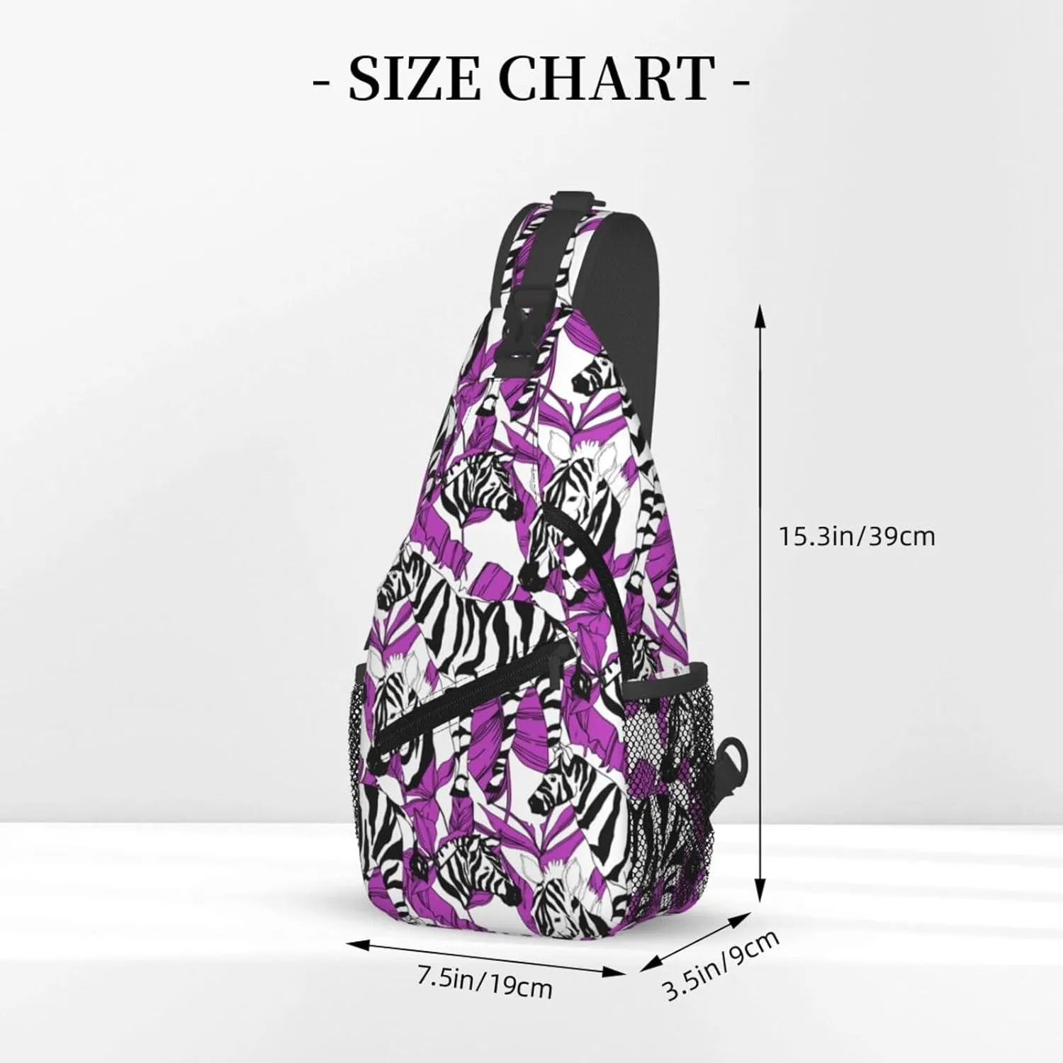 Black White Zebra Exotic Purple Tropical Leaf Cross Chest Bag Diagonally Hiking Crossbody Bag Travel Shoulder Daypack Lightweight Sling Backpack Cycling Daypacks Fitness Chest Backpacks