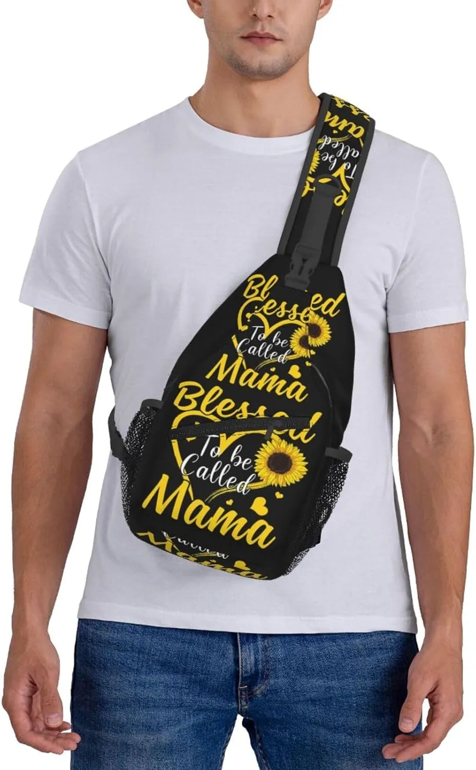 Blessed To Be Called Mama Sunflower Heart Crossbody Bag Cross Chest Bag Adjustable Sling Backpack Sports Gym Shoulder Bags Travel Cycling Daypack Diagonally Casual Rucksack