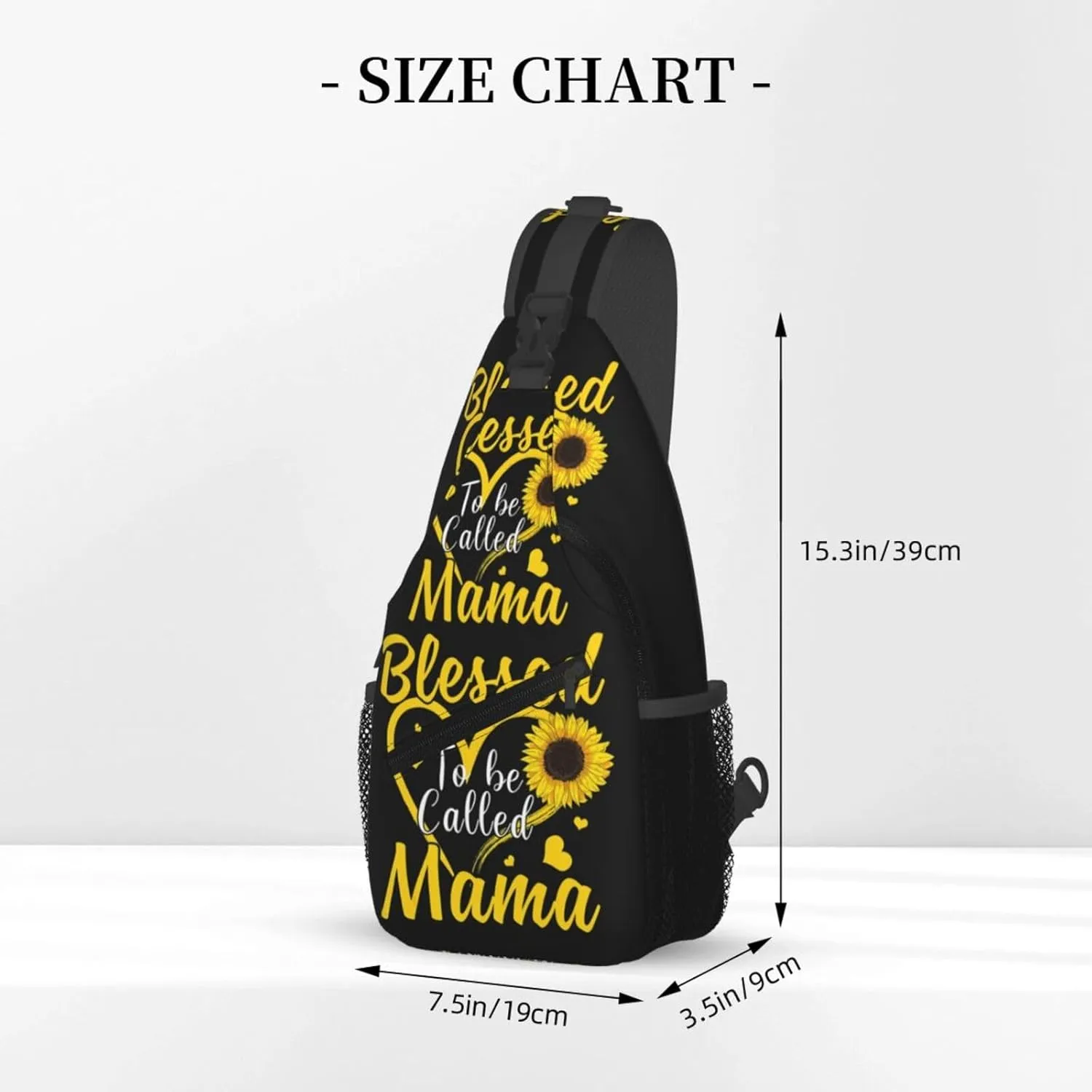 Blessed To Be Called Mama Sunflower Heart Crossbody Bag Cross Chest Bag Adjustable Sling Backpack Sports Gym Shoulder Bags Travel Cycling Daypack Diagonally Casual Rucksack