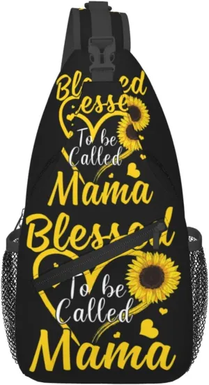 Blessed To Be Called Mama Sunflower Heart Crossbody Bag Cross Chest Bag Adjustable Sling Backpack Sports Gym Shoulder Bags Travel Cycling Daypack Diagonally Casual Rucksack