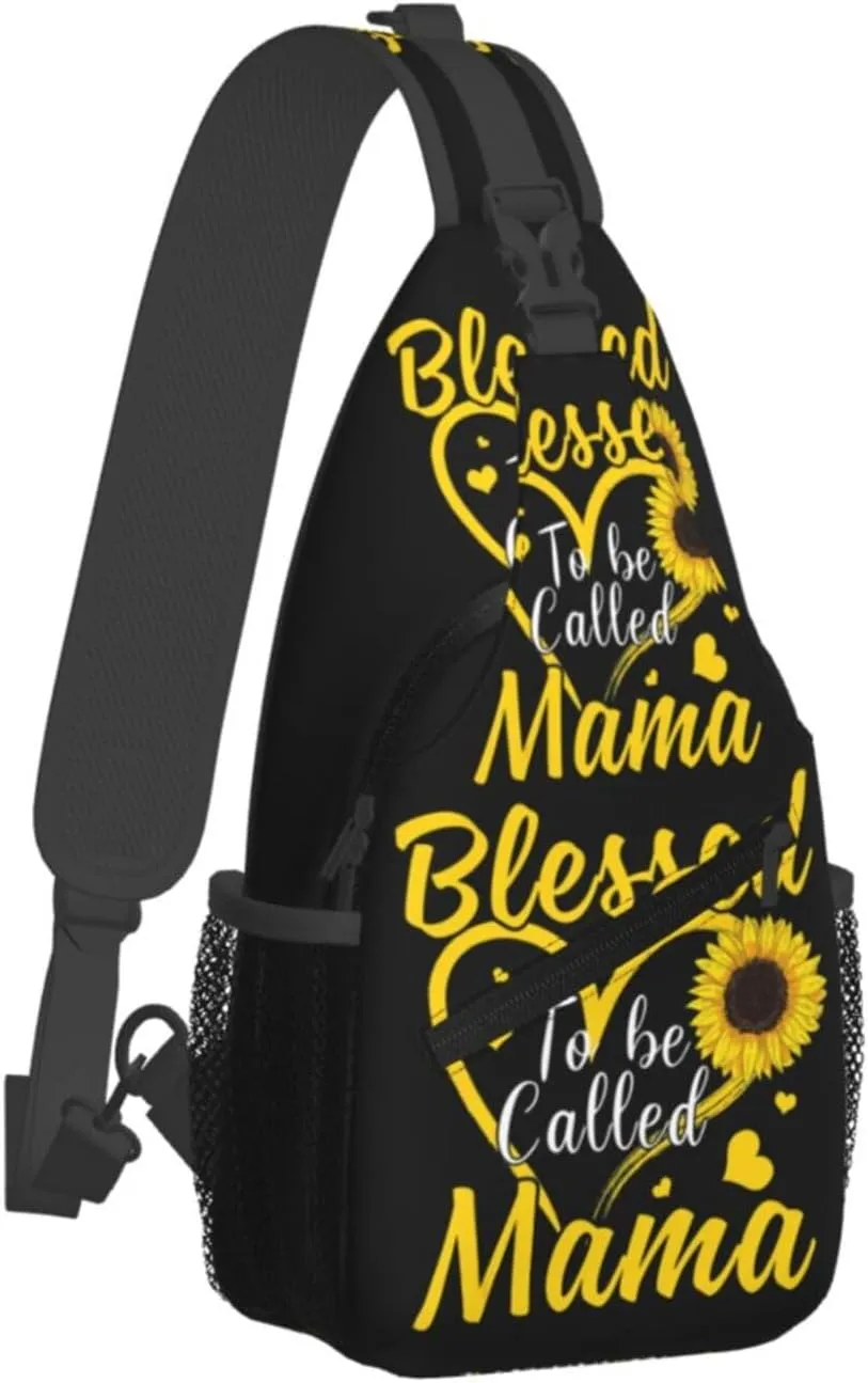 Blessed To Be Called Mama Sunflower Heart Crossbody Bag Cross Chest Bag Adjustable Sling Backpack Sports Gym Shoulder Bags Travel Cycling Daypack Diagonally Casual Rucksack