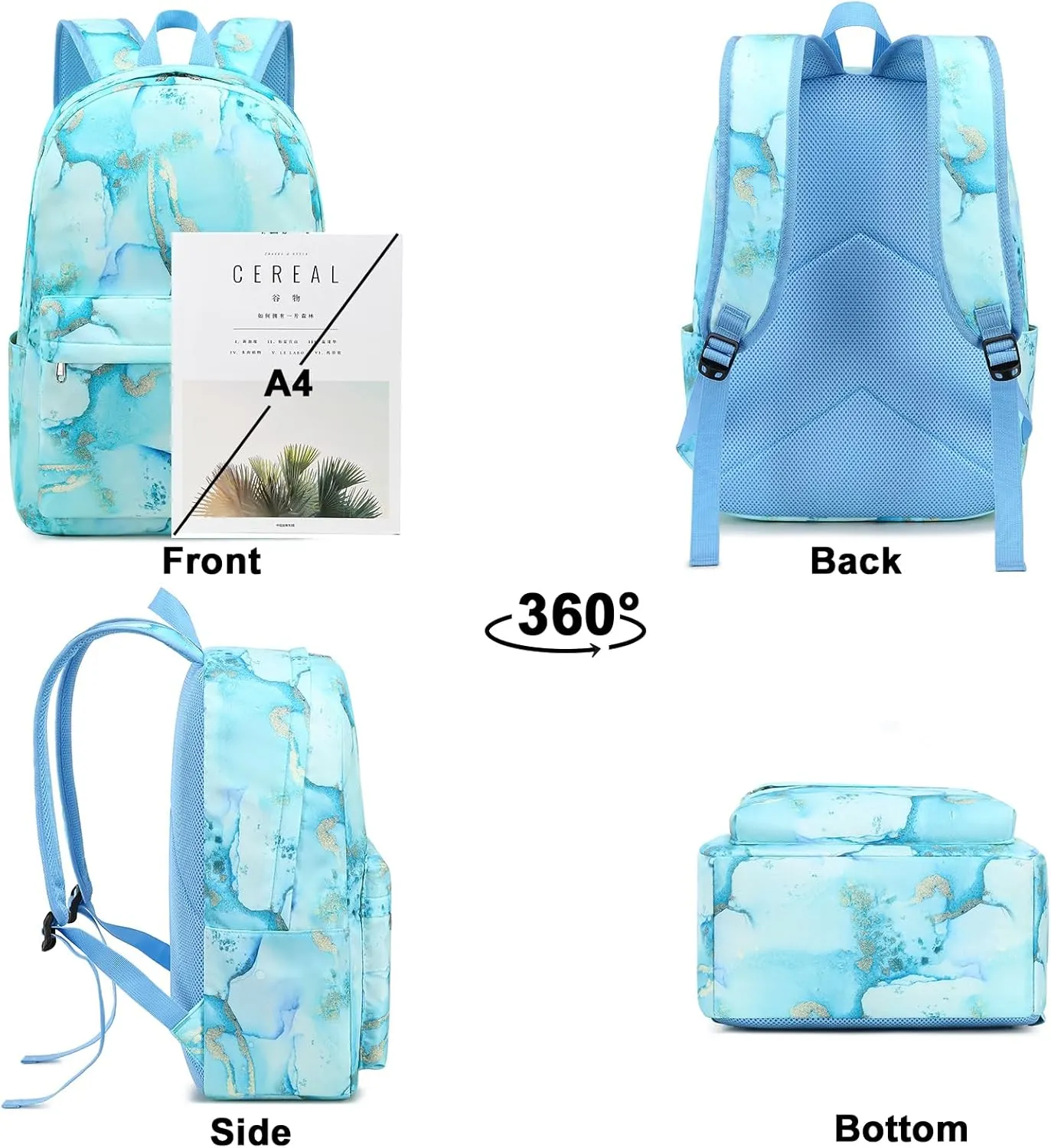 Bluboon Teen Girls School Backpack Kids Bookbag Set with Lunch Box Pencil Case Travel Laptop Backpack Casual Daypacks