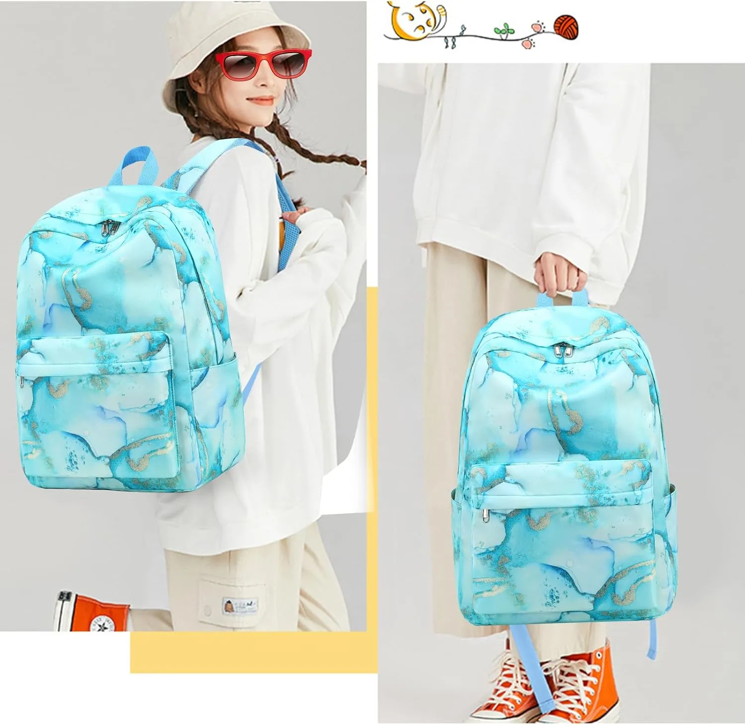 Bluboon Teen Girls School Backpack Kids Bookbag Set with Lunch Box Pencil Case Travel Laptop Backpack Casual Daypacks
