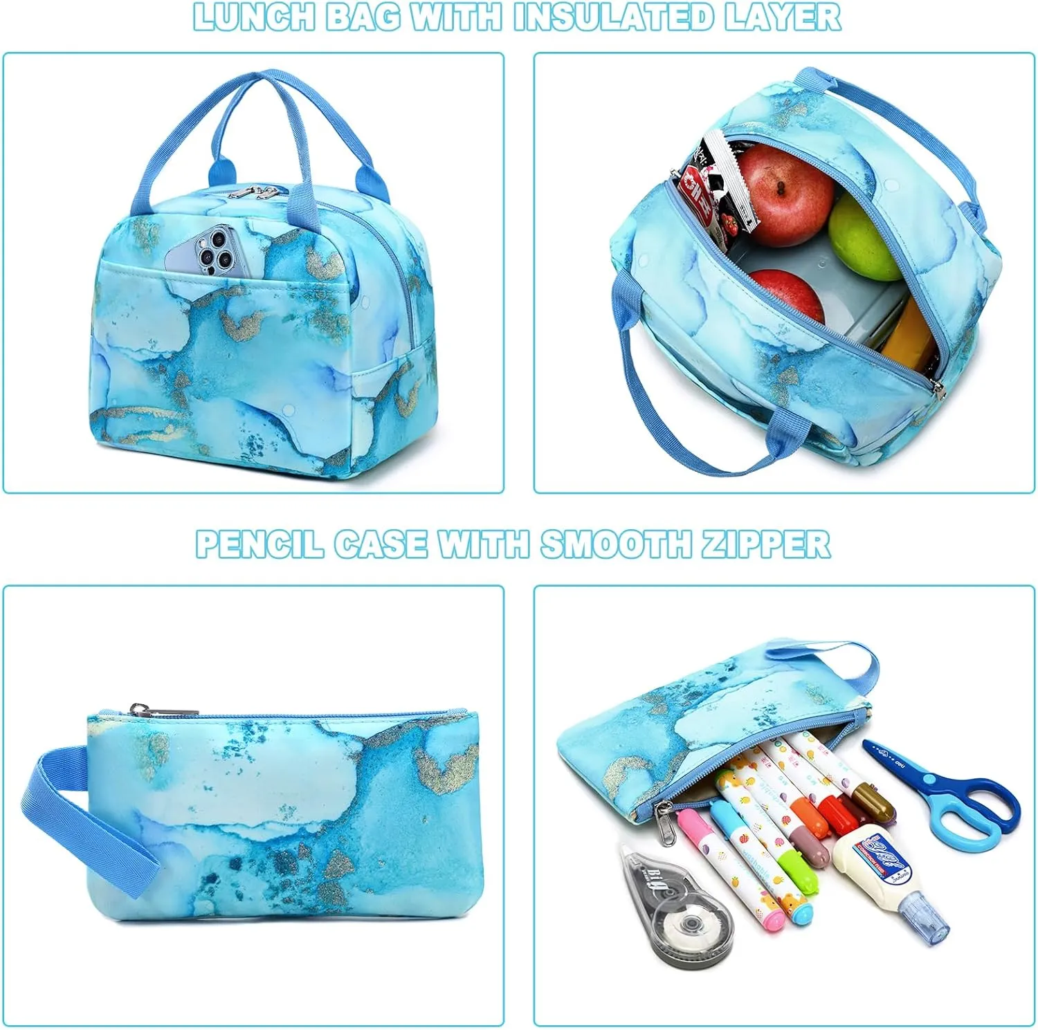 Bluboon Teen Girls School Backpack Kids Bookbag Set with Lunch Box Pencil Case Travel Laptop Backpack Casual Daypacks