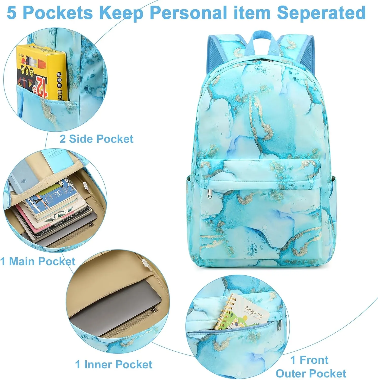 Bluboon Teen Girls School Backpack Kids Bookbag Set with Lunch Box Pencil Case Travel Laptop Backpack Casual Daypacks