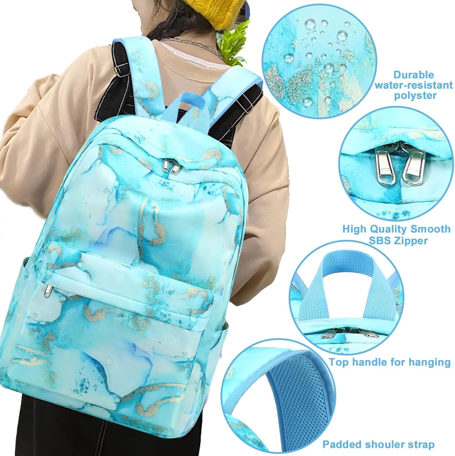 Bluboon Teen Girls School Backpack Kids Bookbag Set with Lunch Box Pencil Case Travel Laptop Backpack Casual Daypacks