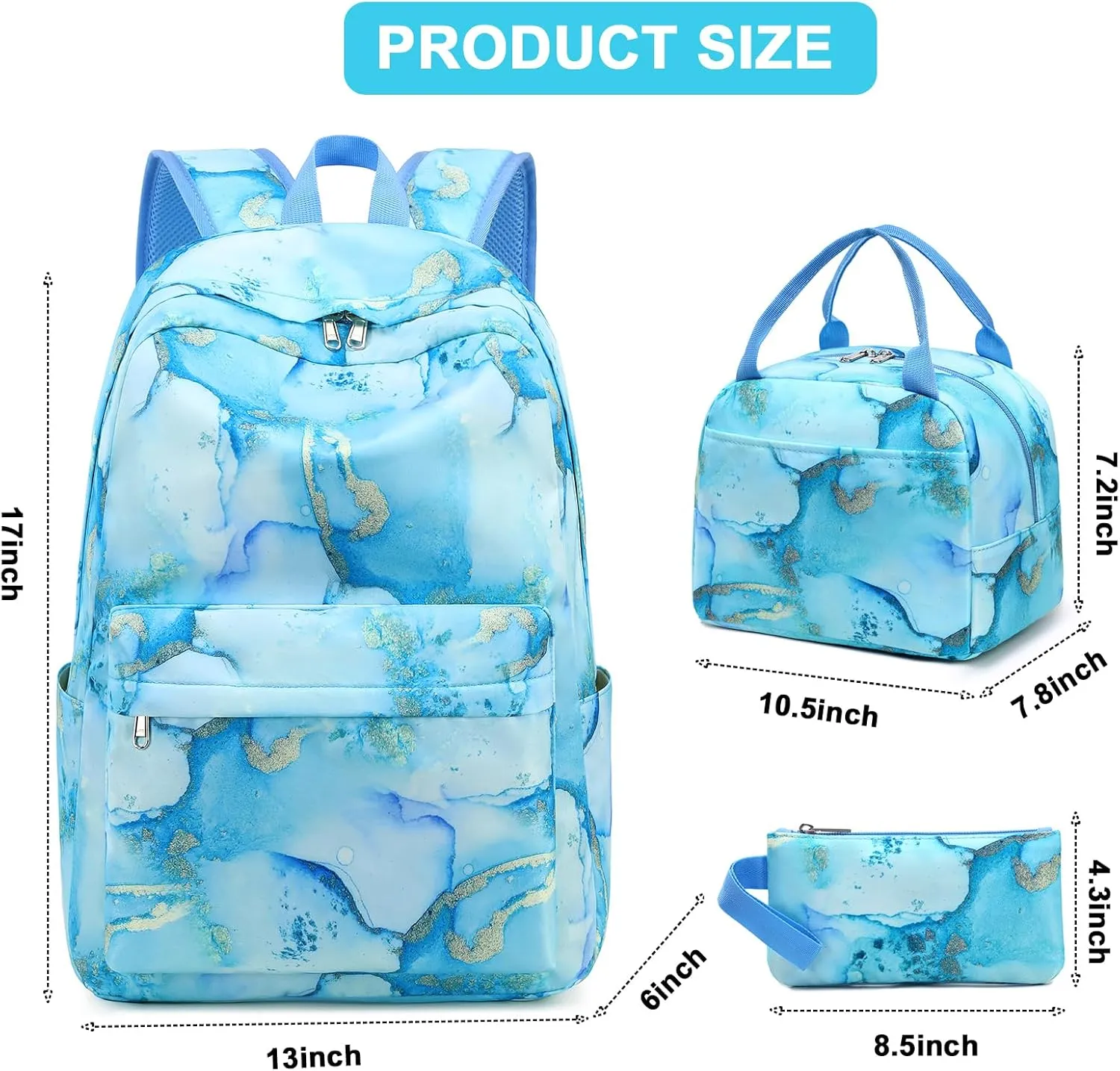 Bluboon Teen Girls School Backpack Kids Bookbag Set with Lunch Box Pencil Case Travel Laptop Backpack Casual Daypacks