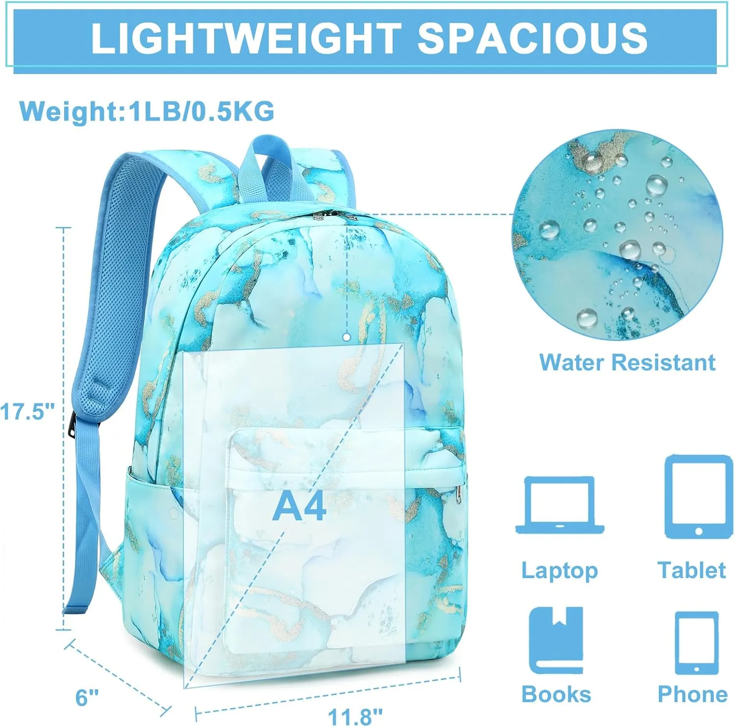 Bluboon Teen Girls School Backpack Kids Bookbag Set with Lunch Box Pencil Case Travel Laptop Backpack Casual Daypacks