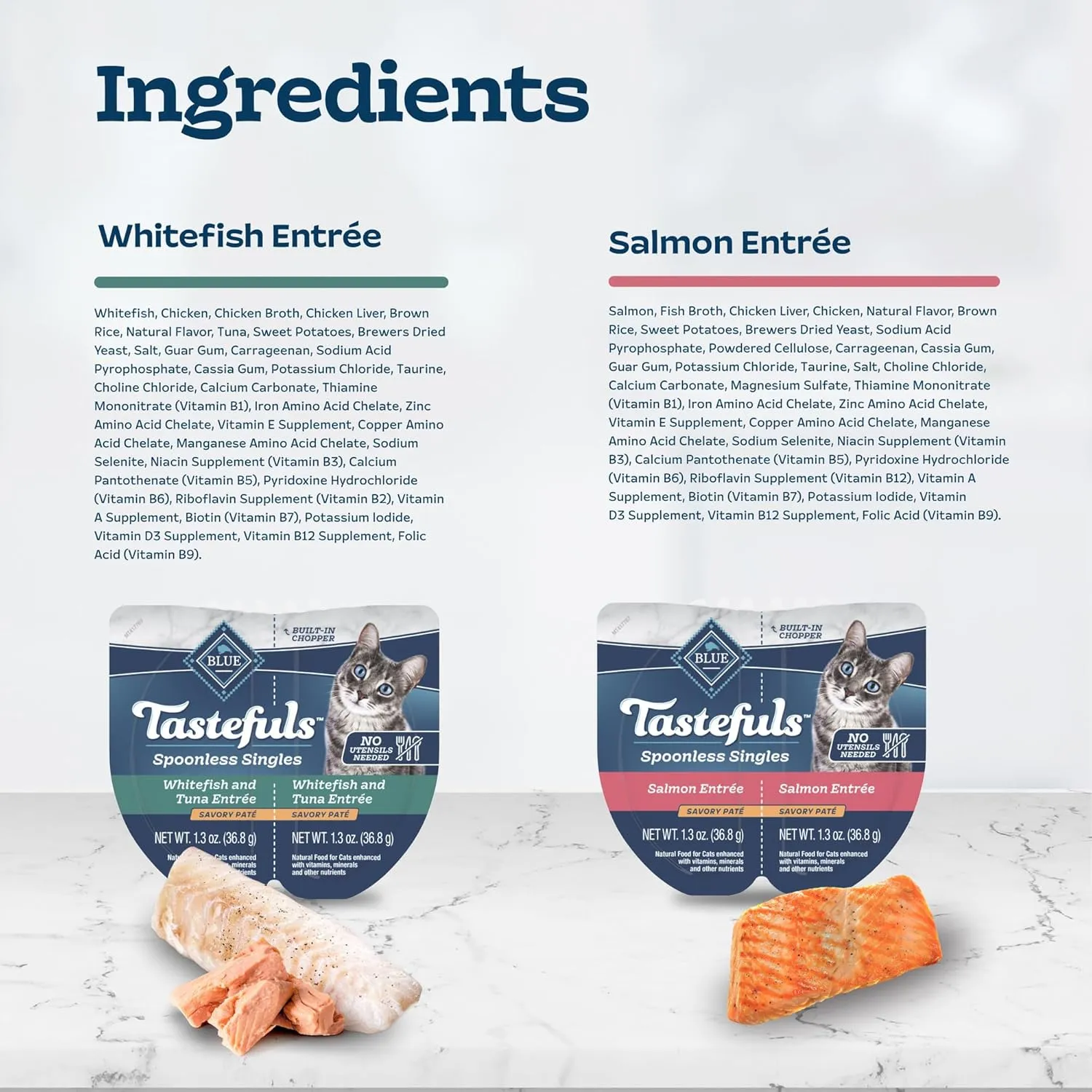 Blue Buffalo Tastefuls Spoonless Singles Variety Pack, Wet Cat Food Paté, 2.6-oz. Twin-Pack Trays, Whitefish/Tuna & Salmon Entreé (12 Count)