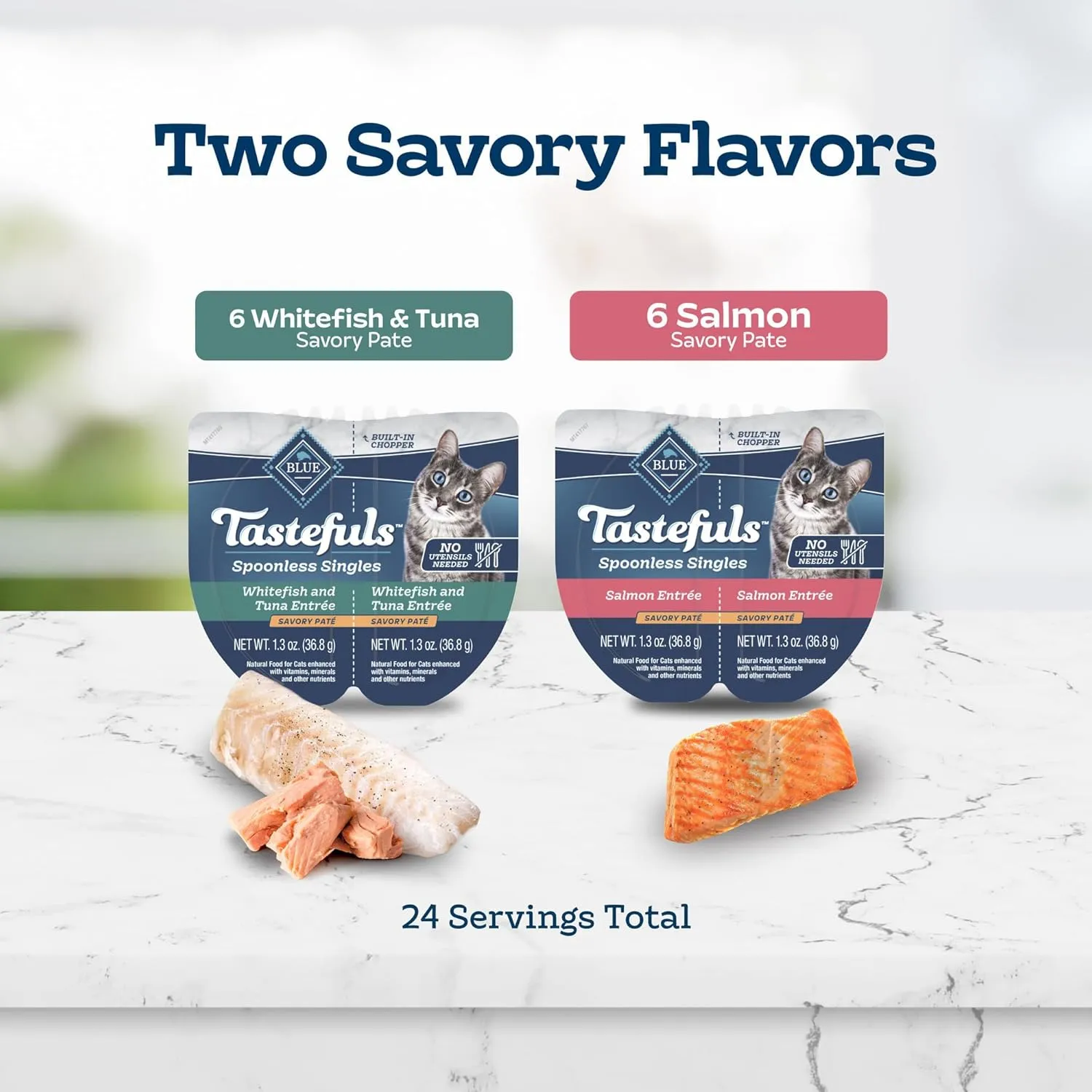 Blue Buffalo Tastefuls Spoonless Singles Variety Pack, Wet Cat Food Paté, 2.6-oz. Twin-Pack Trays, Whitefish/Tuna & Salmon Entreé (12 Count)