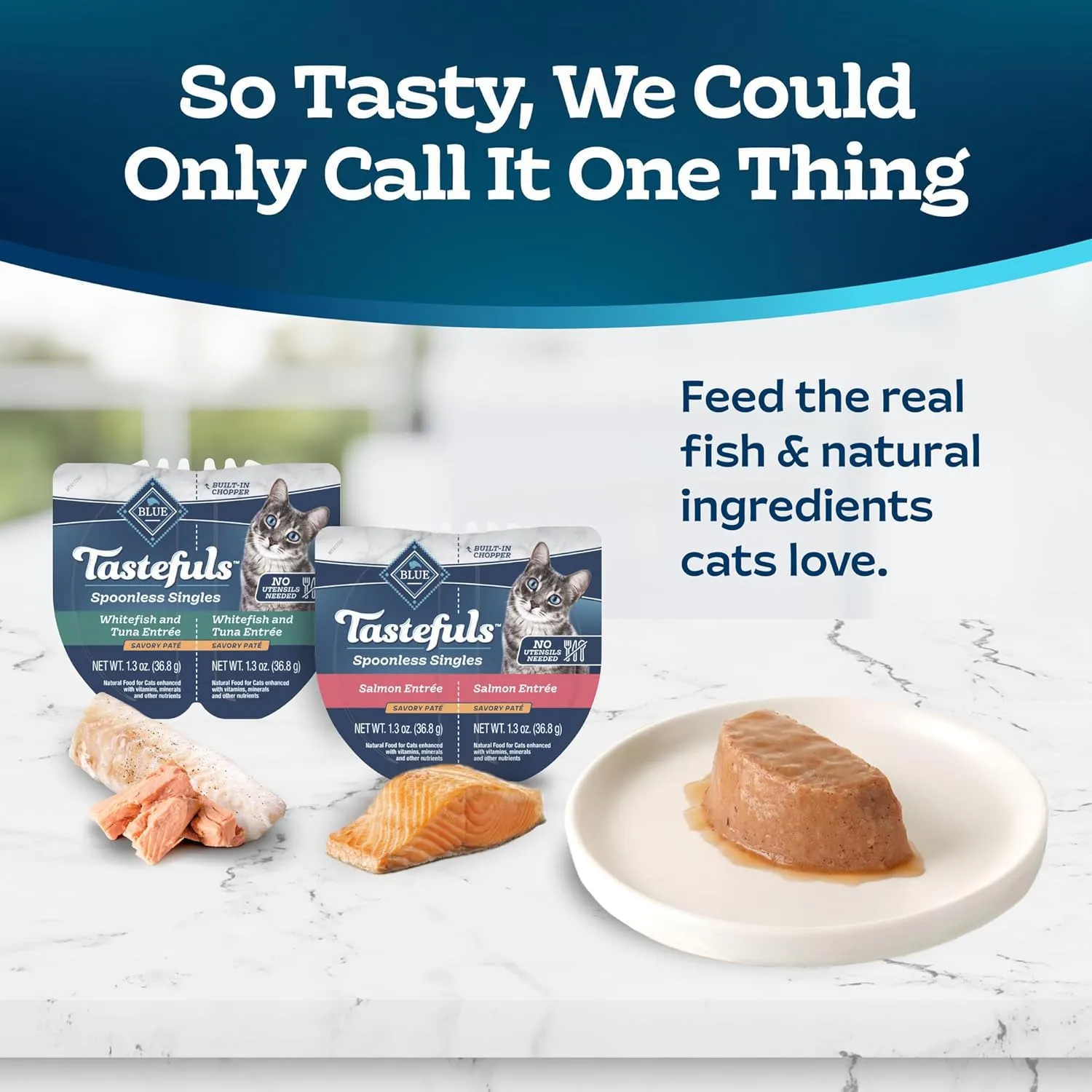 Blue Buffalo Tastefuls Spoonless Singles Variety Pack, Wet Cat Food Paté, 2.6-oz. Twin-Pack Trays, Whitefish/Tuna & Salmon Entreé (12 Count)