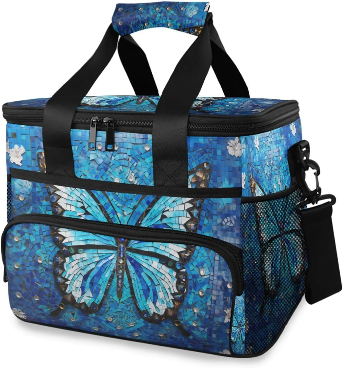 Blue Butterfly Daisy Cooler Bag Insulated Cooler Soft Sided Cooler 24 Can Portable Picnic Bag Large Leakproof Lunch Bag Box for Beach Grocery Camping Travel Car Men Women