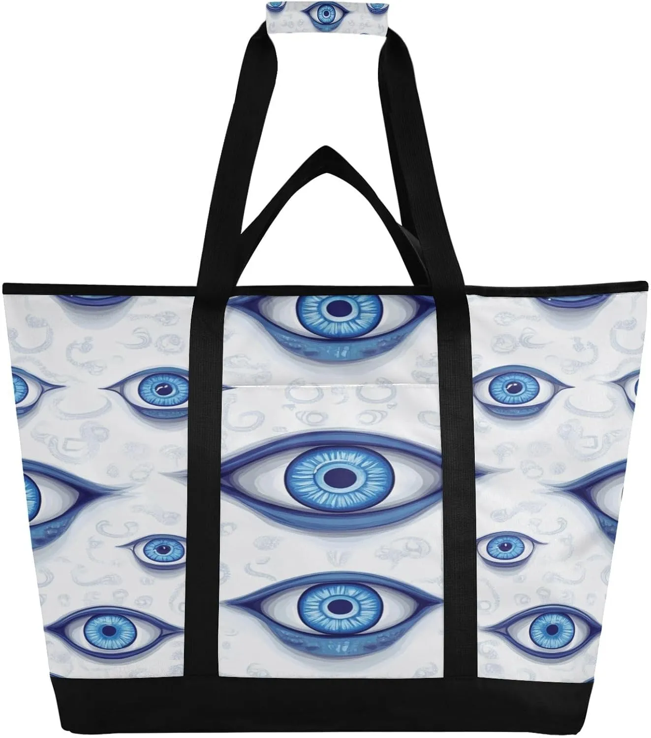 Blue Evil Eyes Reusable Insulated Lunchbox Cooler Bag, Leakproof Kitchen Grocery Bag Collapsible Portable Cooler Tote Bag for Picnic, Camping, Office, Travel