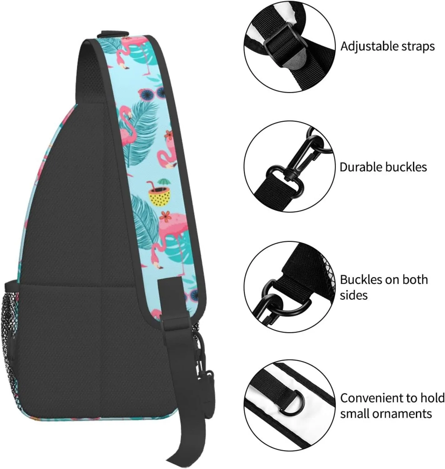 Blue Flamingo Unisex Sling Daypacks Adjustable Rope Shoulder Chest Bags Gym Sport Travel Hiking Daypack For Men Women Gift
