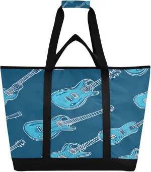 Blue Guitar Reusable Insulated Lunchbox Cooler Bag, Leakproof Kitchen Grocery Bag Collapsible Portable Cooler Tote Bag for Picnic, Camping, Office, Travel