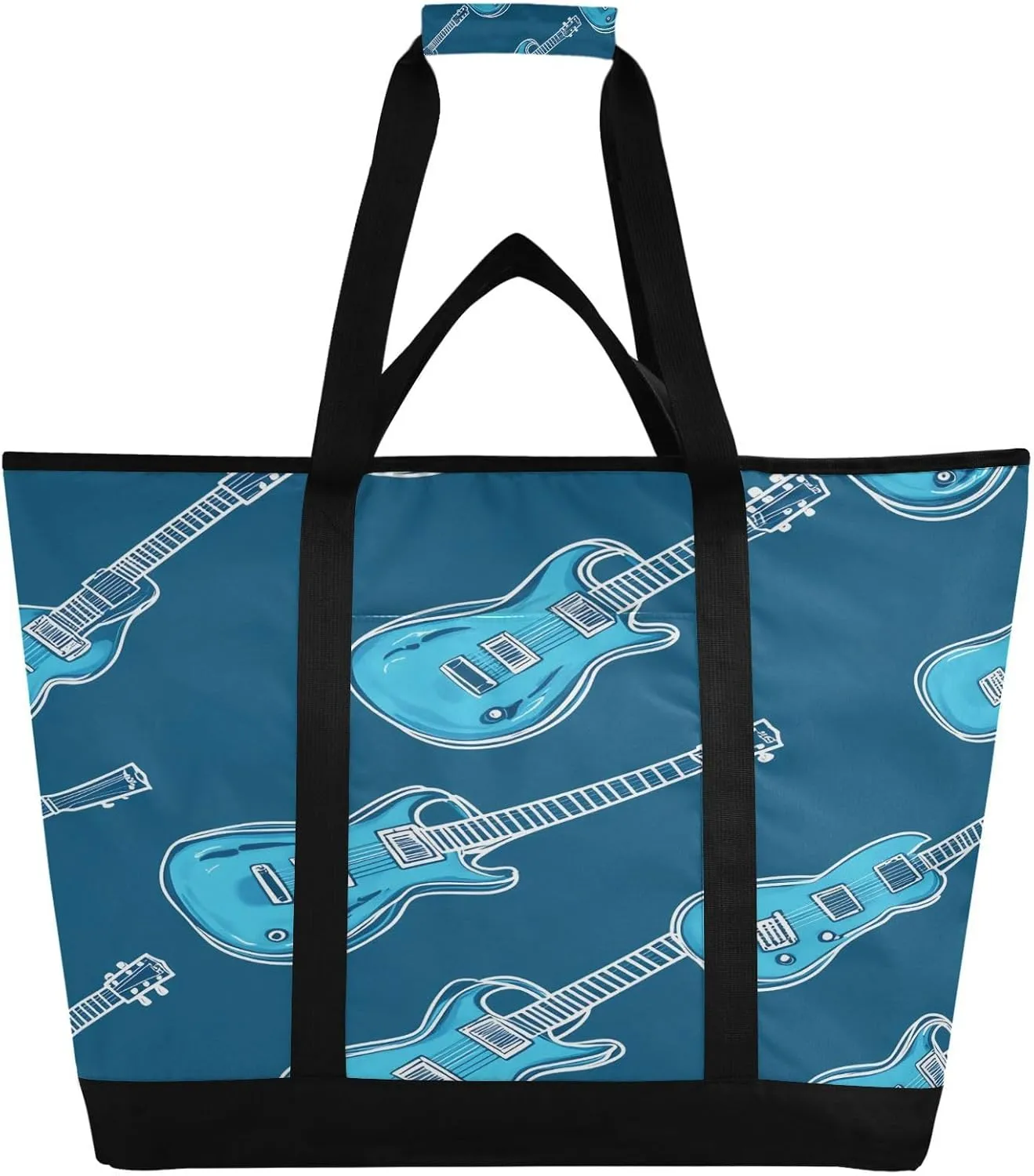 Blue Guitar Reusable Insulated Lunchbox Cooler Bag, Leakproof Kitchen Grocery Bag Collapsible Portable Cooler Tote Bag for Picnic, Camping, Office, Travel