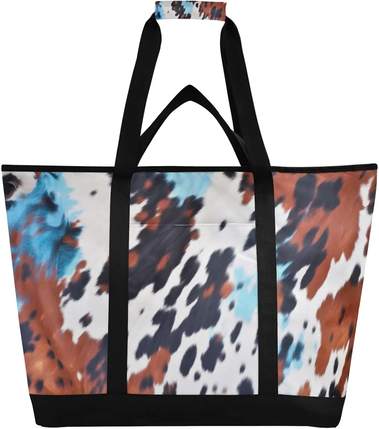 Blue Leopard Reusable Insulated Lunchbox Cooler Bag, Leakproof Kitchen Grocery Bag Collapsible Portable Cooler Tote Bag for Picnic, Camping, Office, Travel
