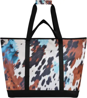 Blue Leopard Reusable Insulated Lunchbox Cooler Bag, Leakproof Kitchen Grocery Bag Collapsible Portable Cooler Tote Bag for Picnic, Camping, Office, Travel