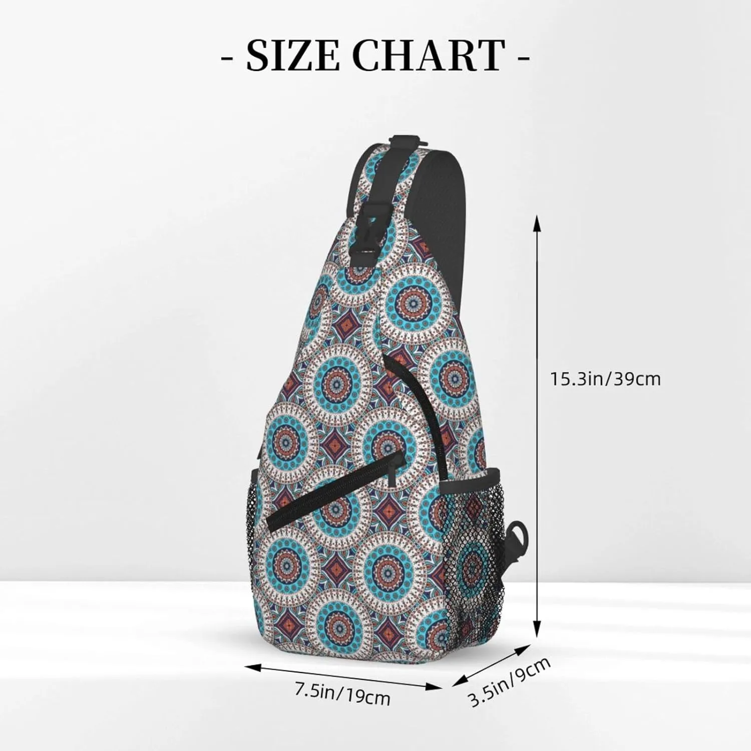Blue Orange Ethnic Geometry Cross Chest Bag Diagonally Hiking Crossbody Bag Travel Shoulder Daypack Lightweight Sling Backpack Cycling Daypacks Fitness Chest Backpacks