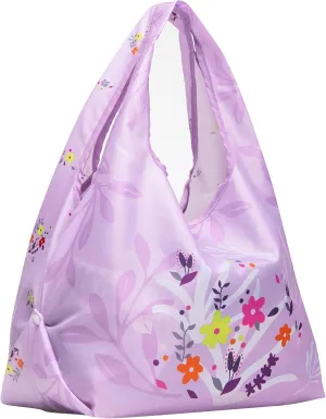 Blueberry Pet Wildflower Print Lightweight Eco-Friendly Reusable Shopping Bag, Lavender, Washable, Pet Parent Must-Have Durable Foldable Grocery Tote Bag and Carryall