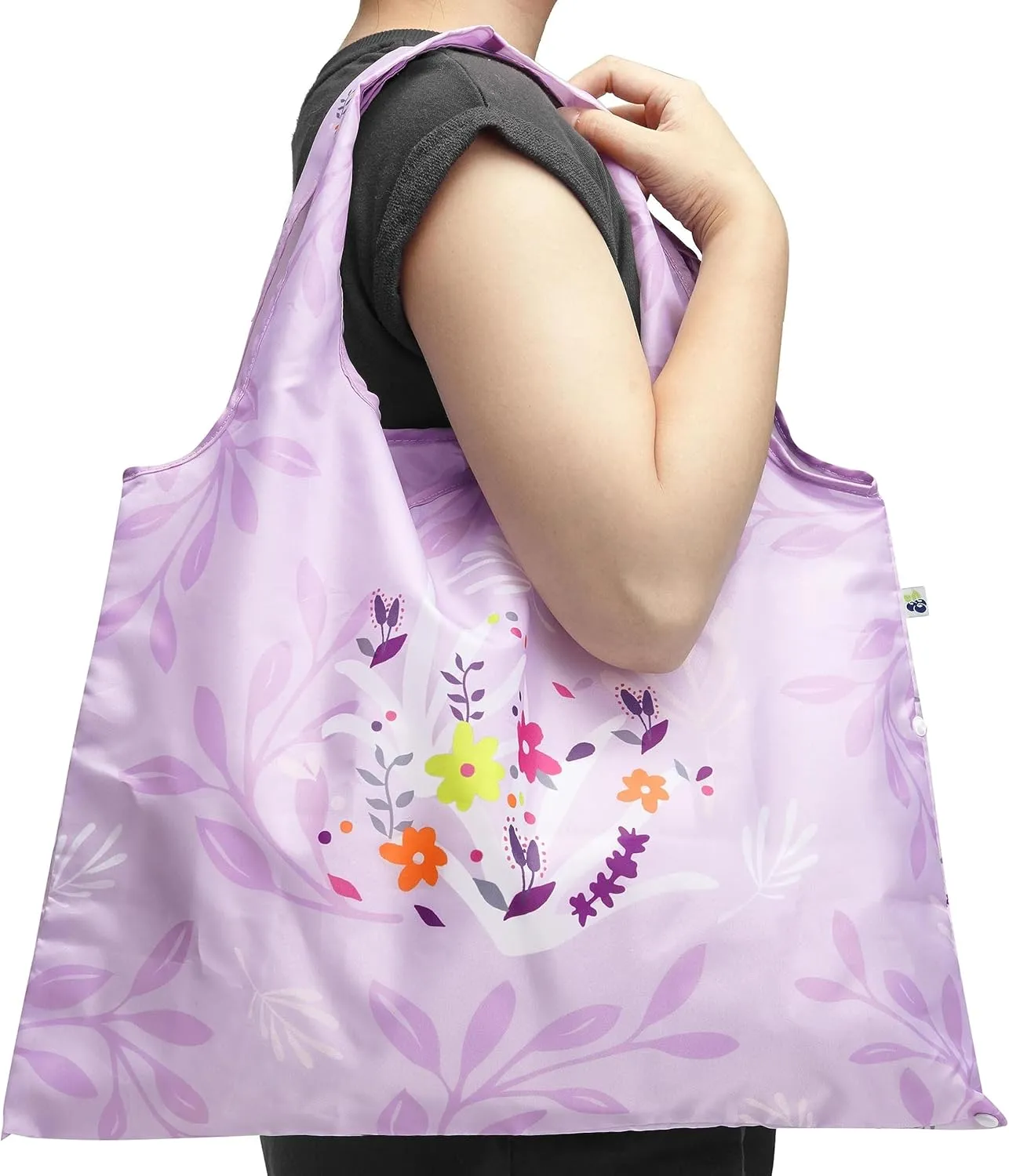 Blueberry Pet Wildflower Print Lightweight Eco-Friendly Reusable Shopping Bag, Lavender, Washable, Pet Parent Must-Have Durable Foldable Grocery Tote Bag and Carryall