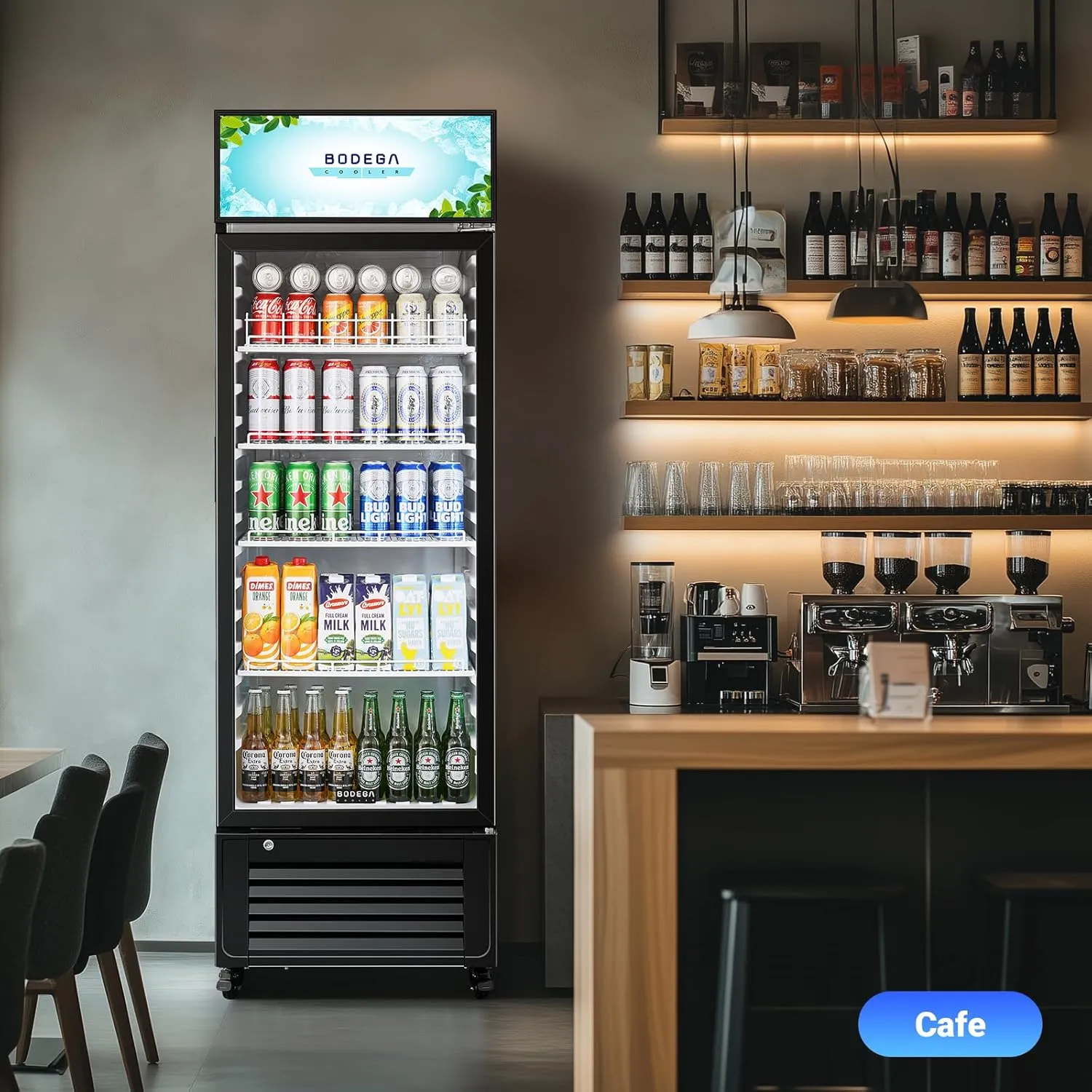 BODEGACOOLER Beverage Refrigerator and Cooler, 12.5 Cu. Ft Commercial Refrigerators for Drink, Beer, Glass Door Display Refrigerator with Soft LED Light. Commercial Fridge as Bar Cooler For Party.