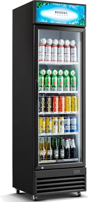 BODEGACOOLER Beverage Refrigerator and Cooler, 12.5 Cu. Ft Commercial Refrigerators for Drink, Beer, Glass Door Display Refrigerator with Soft LED Light. Commercial Fridge as Bar Cooler For Party.