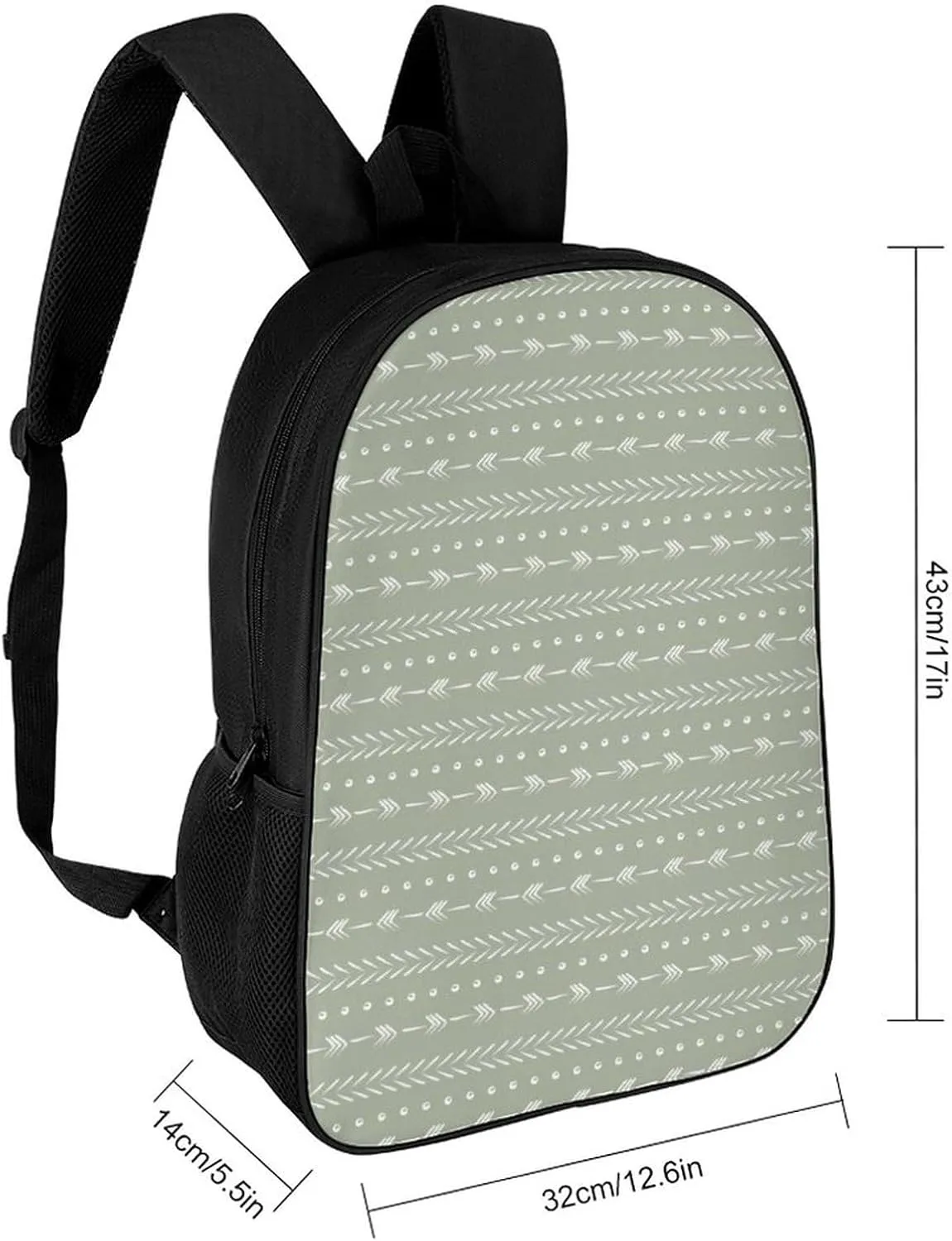 Boho Arrows Mudcloth Style Modern Sage Green Backpack Lightweight Waterproof Backpacks Laptop Backpack for Unisex Casual Travel Daypacks Large Capacity