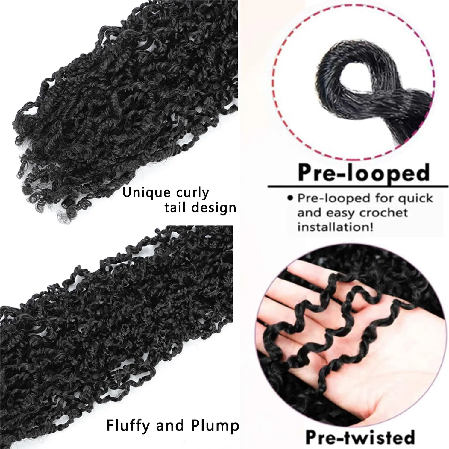 Boho Passion Twist Crochet Hair 20" - 8 Packs Black Pre Twisted Mini Yanky Twist Curly Senegalese Dreadlocks Extensions Pre-looped Soft Locs Braids for Women Synthetic