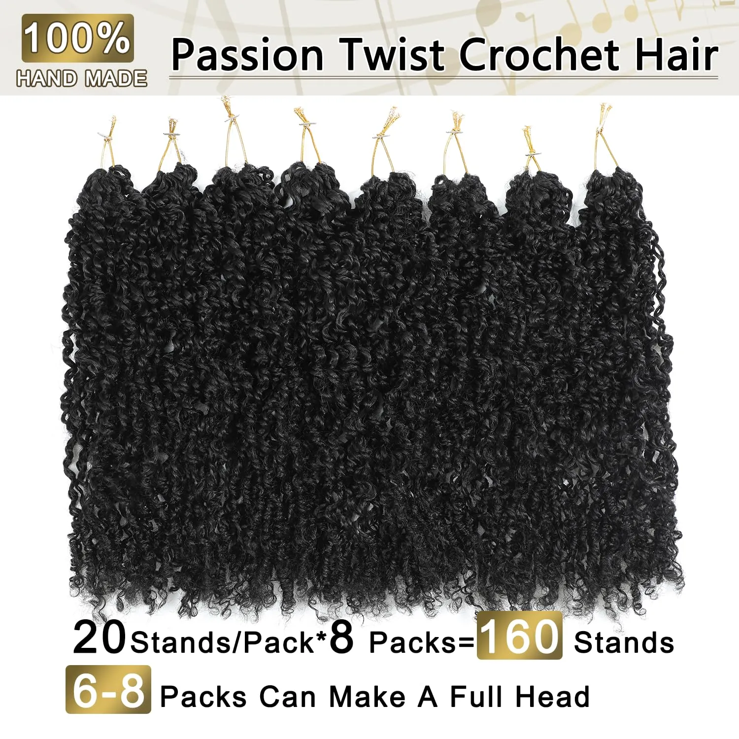 Boho Passion Twist Crochet Hair 20" - 8 Packs Black Pre Twisted Mini Yanky Twist Curly Senegalese Dreadlocks Extensions Pre-looped Soft Locs Braids for Women Synthetic