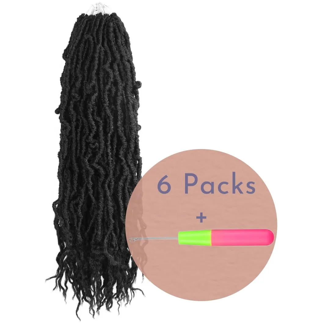BOHOBABE Faux Locs Crochet Hair 24 Inch, Boho Soft Crochet Locs with Curly Ends, Long Bohemian Goddess Locs Crochet Braids for Black Women (6 Packs, 1#)