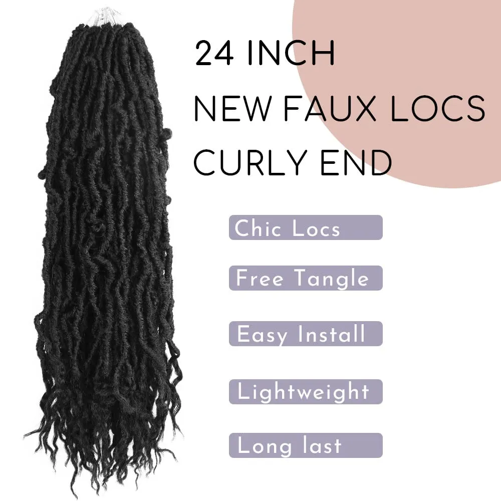 BOHOBABE Faux Locs Crochet Hair 24 Inch, Boho Soft Crochet Locs with Curly Ends, Long Bohemian Goddess Locs Crochet Braids for Black Women (6 Packs, 1#)