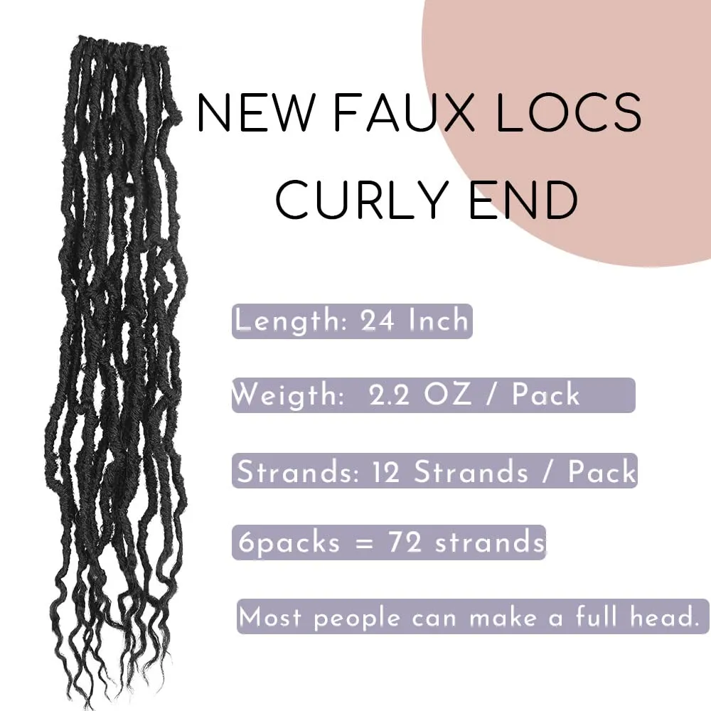 BOHOBABE Faux Locs Crochet Hair 24 Inch, Boho Soft Crochet Locs with Curly Ends, Long Bohemian Goddess Locs Crochet Braids for Black Women (6 Packs, 1#)