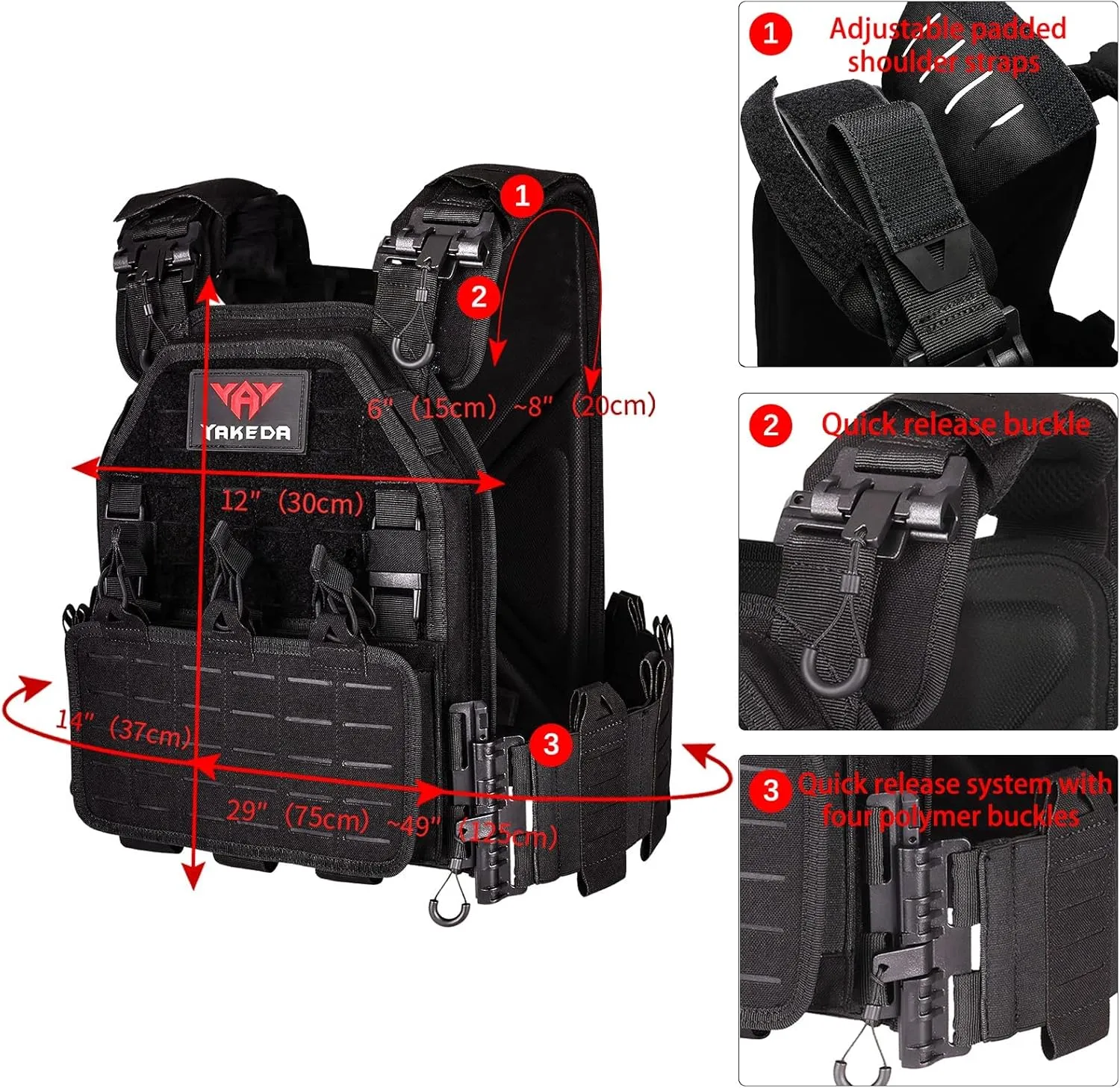 BOMTURN Tactical Vest for Men Quick Release Laser-Cutting Modular Vest for Outdoor