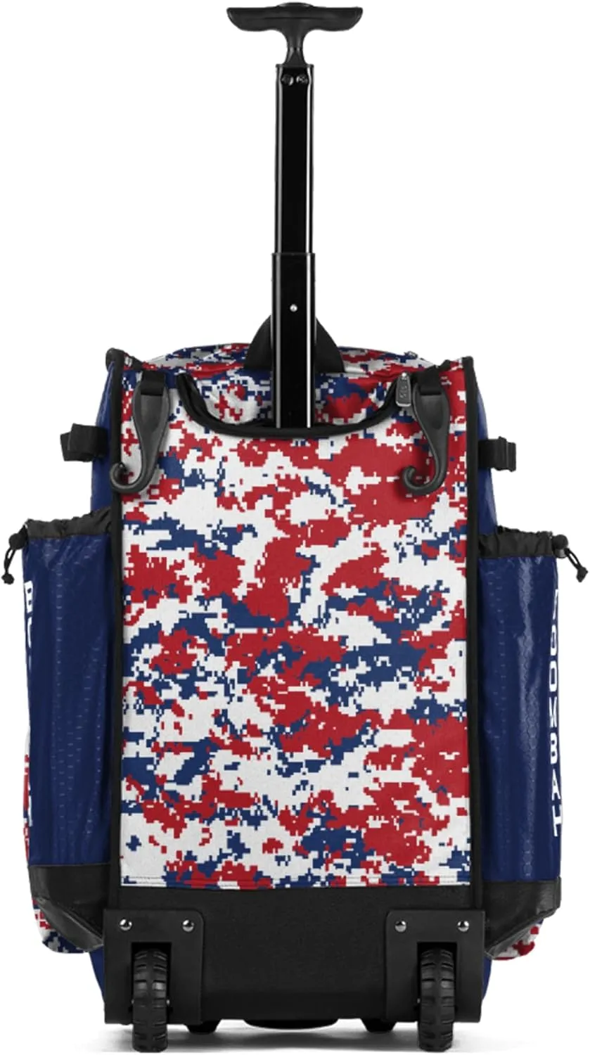 Boombah Rolling Superpack Baseball/Softball Gear Bag - BRSP2CMC23 Digital Camo Royal/Red - Telescopic Handle - Holds 4 Bats - Wheeled Version